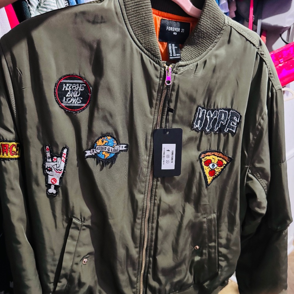 Forever 21 Mens Youth Revival Bomber Jacket With Patches Size Xs